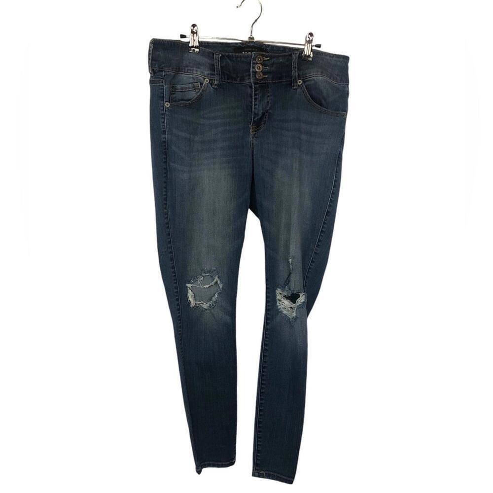 Torrid Distressed Skinny Jeans Triple Button Mid Rise Sz 14R